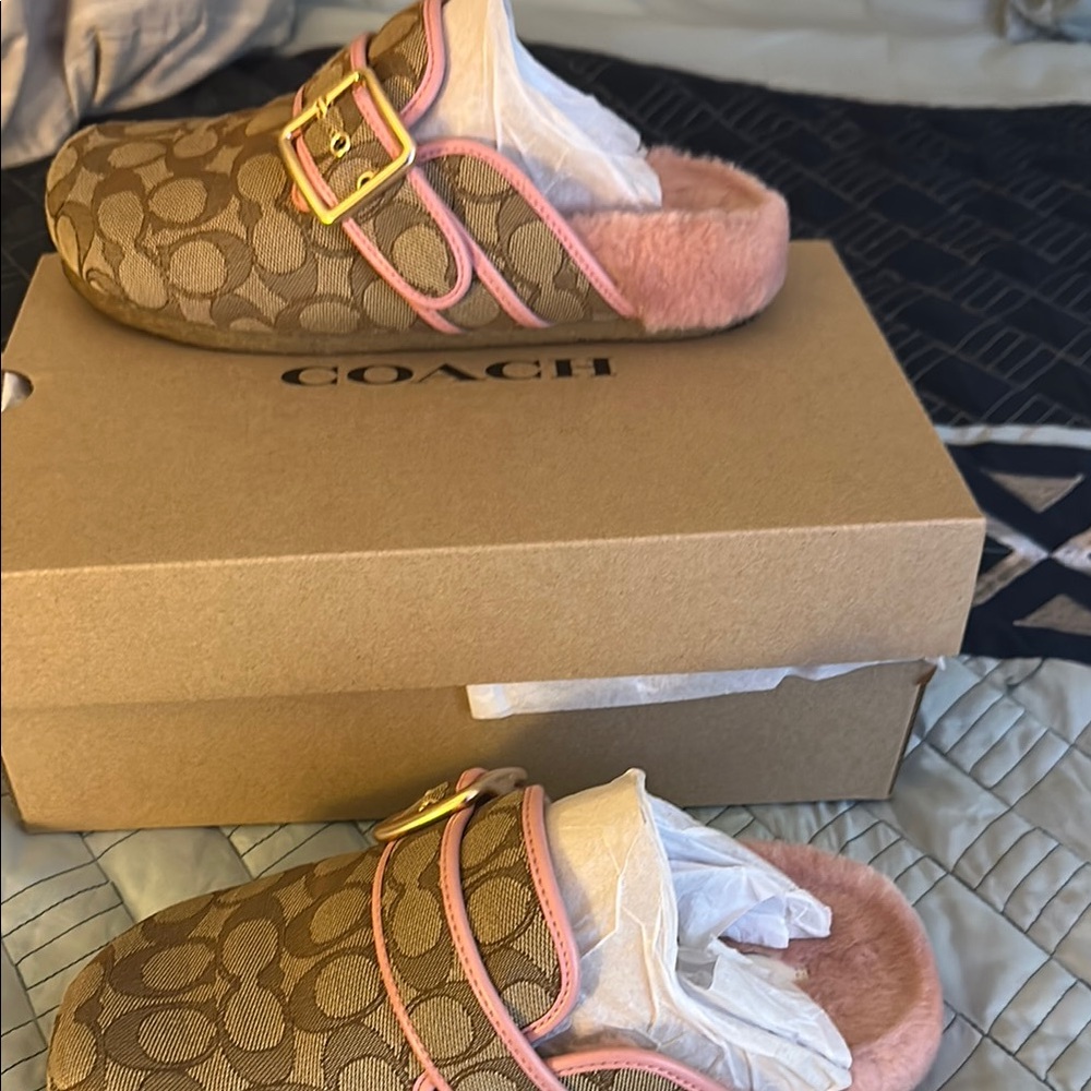 Coach Tan and Pink Slippers